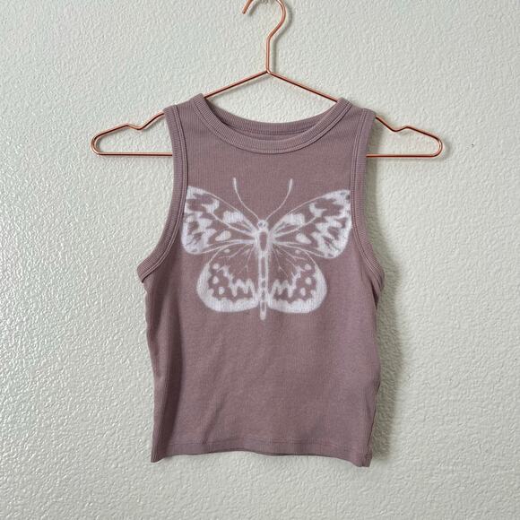 Hollister Tops - Hollister butterfly screen print rib knit tank top mauve print